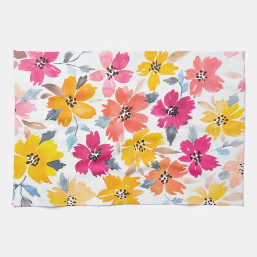Colorful Loose Floral Waterverf Flowers Theedoek (Horizontaal)
