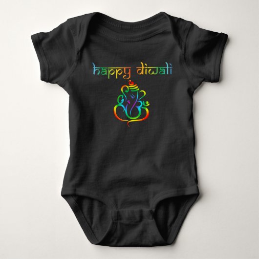 Colorful Lord Ganesha Happy Diwali zwart Romper (Voorkant)