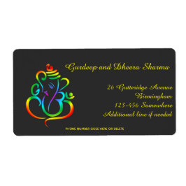 Colorful Lord Ganesha over zwart Etiket