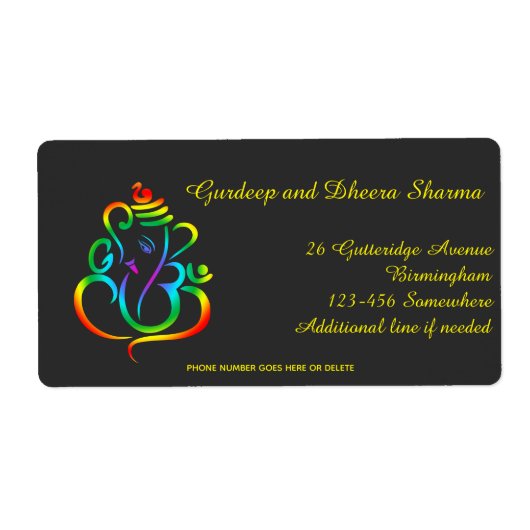 Colorful Lord Ganesha over zwart Etiket (Voorkant)