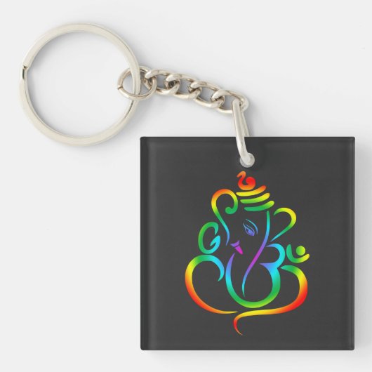 Colorful Lord Ganesha over zwart Sleutelhanger (voorkant)