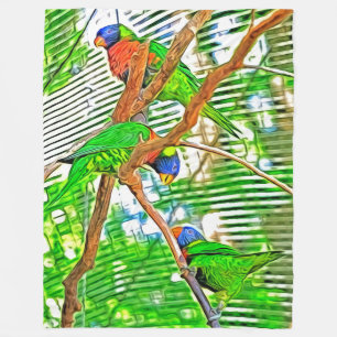 Colorful Loris op een tak - parrots - schilderij Fleece Deken