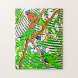 Colorful Loris op een tak - parrots - schilderij Legpuzzel