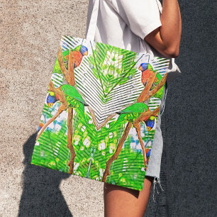 Colorful Loris op een tak - parrots - schilderij Tote Bag