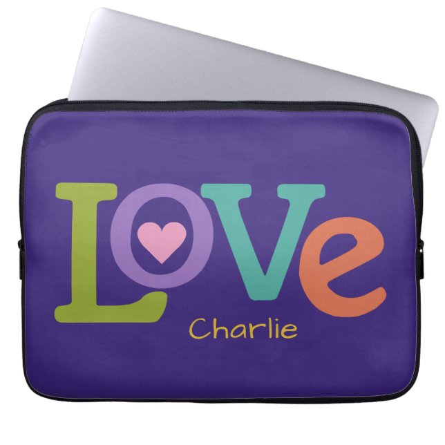 Colorful Love aangepaste naam laptophoezen Laptop Sleeve (Voorkant)
