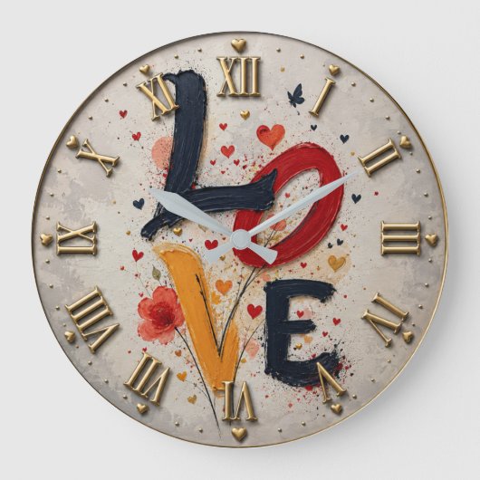 Colorful LOVE Artistic Typography Grote Klok (Voorkant)