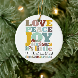 Colorful Love Peace Joy and Baby Kisses Cute Photo Keramisch Ornament