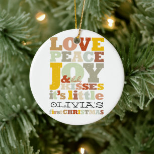 Colorful Love Peace Joy and Baby Kisses Cute Photo Keramisch Ornament