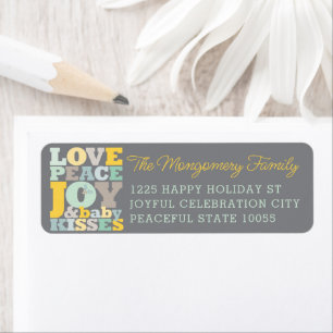 Colorful Love Peace Joy and Baby Kisses Letters Etiket