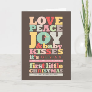 Colorful Love Peace Joy and Baby Kisses Letters Feestdagen Kaart