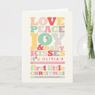 Colorful Love Peace Joy and Baby Kisses Letters Feestdagen Kaart