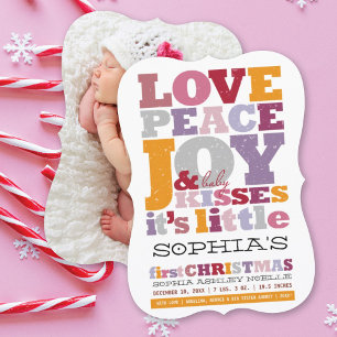 Colorful Love Peace Joy and Baby Kisses Letters Feestdagenkaart