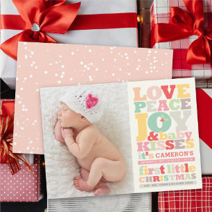 Colorful Love Peace Joy and Baby Kisses Letters Feestdagenkaart