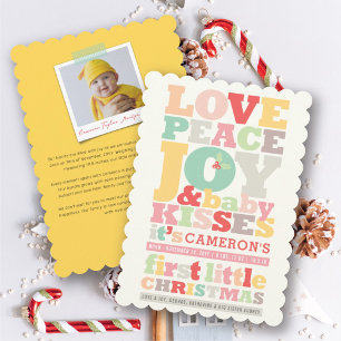 Colorful Love Peace Joy and Baby Kisses Letters Feestdagenkaart