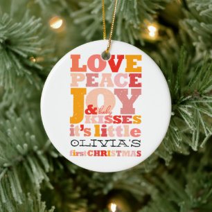 Colorful Love Peace Joy and Baby Kisses Letters Keramisch Ornament