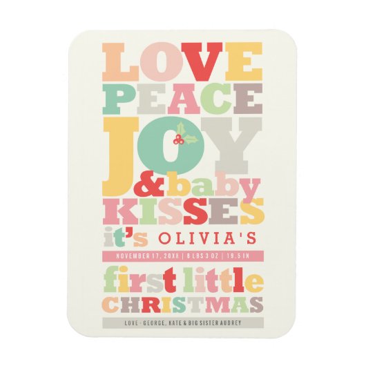 Colorful Love Peace Joy and Baby Kisses Letters Magneet (Verticaal)
