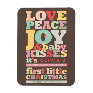 Colorful Love Peace Joy and Baby Kisses Letters Magneet
