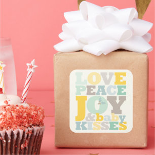 Colorful Love Peace Joy and Baby Kisses Letters Vierkante Sticker