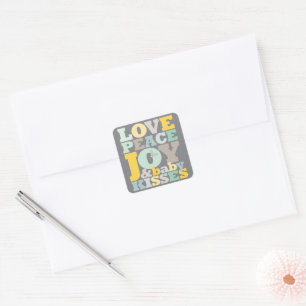 Colorful Love Peace Joy and Baby Kisses Letters Vierkante Sticker