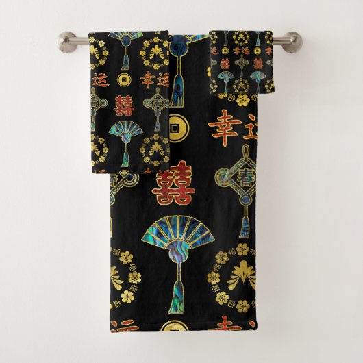 Colorful Lucky Chinese Symbols Patroon Bad Handdoek (Insitu)