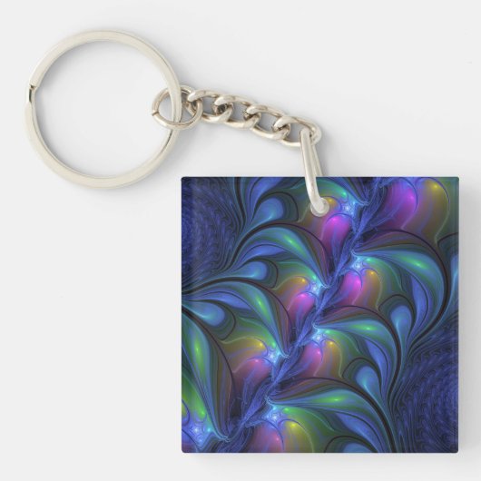 Colorful Luminous Abstract Blue Pink Green Fractal Sleutelhanger (Voorkant)