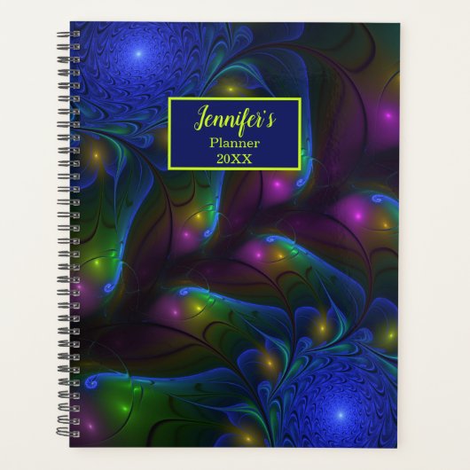 Colorful Luminous Abstract Modern Fractal Art Name Planner (Voorkant)