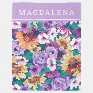 Colorful lush zomerbloemen collage fleece deken