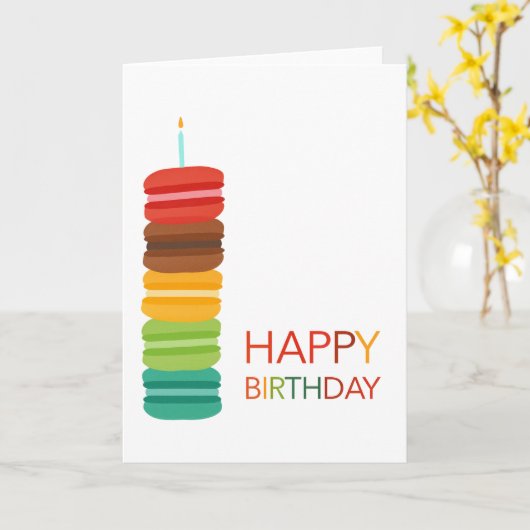 Colorful Macaron Stack Happy Birthday  – Modern Kaart (Gele Bloem)