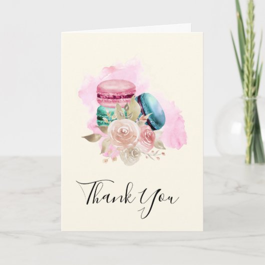 Colorful Macarons and Flowers Waterverf Dank u Kaart (Voorkant)