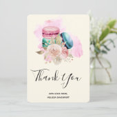 Colorful Macarons en de Waterverf van Bloemen Dank Bedankkaart (Staand voorkant)