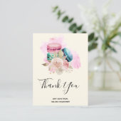 Colorful Macarons en de Waterverf van Bloemen Dank Briefkaart (Staand voorkant)