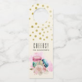 Colorful Macarons en Flowers Waterverf Cheers! Flessenhanger (Voorkant)