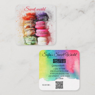 Colorful Macarons Sweets Qr Code Modern Square Bus Vierkante Visitekaartje