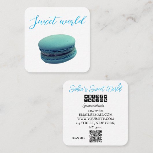Colorful Macarons Sweets Qr Code Modern Square Vierkante Visitekaartje (Voorkant / Achterkant)