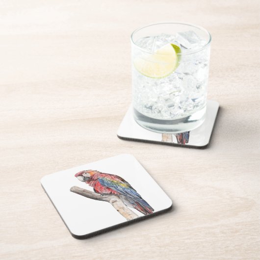 Colorful Macaw Parrot Waterverf Onderzetter (Rechterzijde)