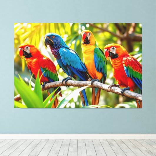 Colorful Macaw Parrots Bird Art Canvas Afdruk (Insitu (Houten vloer))