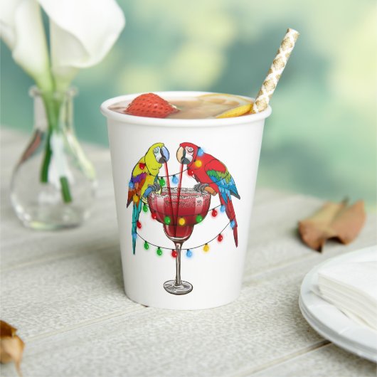 Colorful Macaw Parrots Drink Red Papieren Bekers (Insitu)