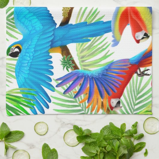 Colorful Macaw Parrots Kitchen Towel Theedoek (Gevouwen)