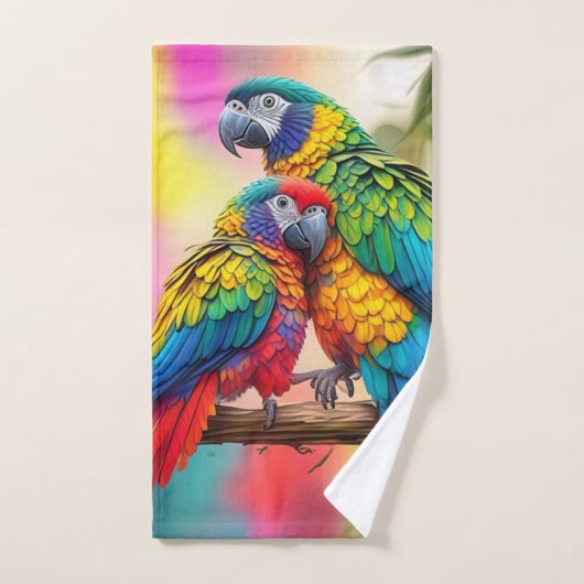 Colorful Macaw Parrots On A Branch-45739 Handdoek (Handdoek)