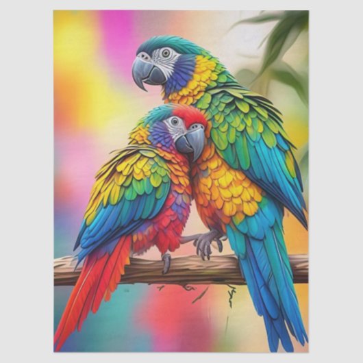 Colorful Macaw Parrots On A Branch-45739 Tissuepapier (Voorkant)
