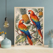 Colorful Macaw Parrots with Pineapples Poster