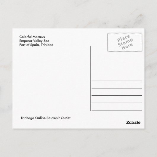 Colorful Macaws, Trinidad Briefkaart (Achterkant)
