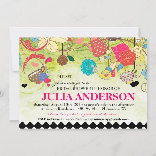 Colorful Mad Hatter Bridal Shower Uitnodiging (Achterkant)