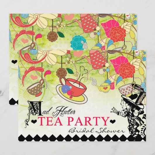 Colorful Mad Hatter Bridal Shower Uitnodiging (Voorkant / Achterkant)