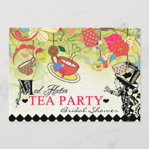 Colorful Mad Hatter Bridal Shower Uitnodiging
