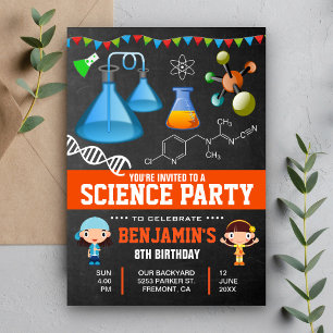 Colorful Mad Science Kids Birthday Party Kaart