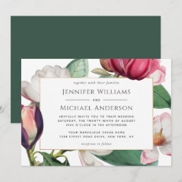 Colorful Magnolia Blossom Elegant Floral Wedding Kaart