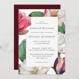Colorful Magnolia Blossom Elegant Floral Wedding Kaart