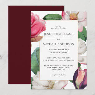 Colorful Magnolia Blossom Elegant Floral Wedding Kaart