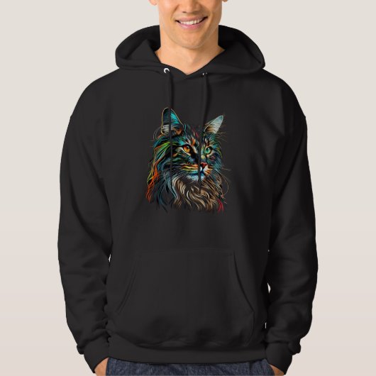 Colorful Maine Coon Cat Face Beautiful Cats Black Hoodie (Voorkant)